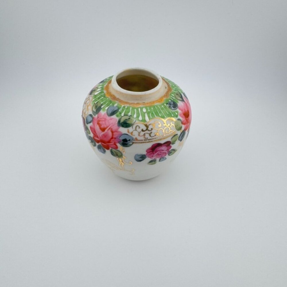 Vintage Hand-Painted Rose Porcelain Jar Quiet Luxury Home Decor Shabby Chic 3" - Picture 5 of 7